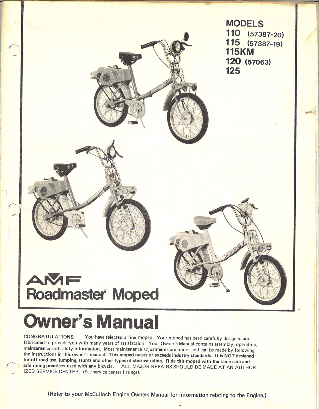 1978 Roadmaster 110-115-115KM-120-125 Moped Owner's Manual